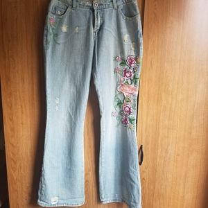 Tokyo Denim Bank Embroidered Bell Bottoms Sz 29
